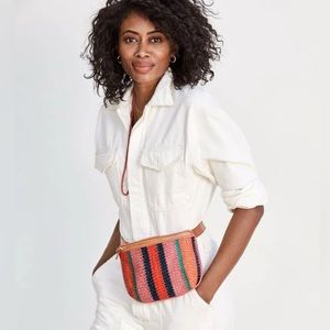 Clare V. Striped Woven Petal Leather Belt Bag Fanny Pack